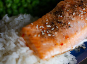close up of baked sweet chili salmon