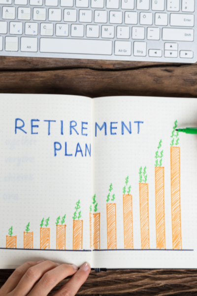 Written Retirement plan for your 401(k) in a notebook on desk