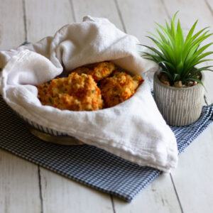 Cheesy herb biscuits in a bowl