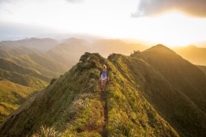 hiking on ridge of mountain