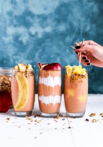 3 smoothies in a glass are a great way to prevent food waste