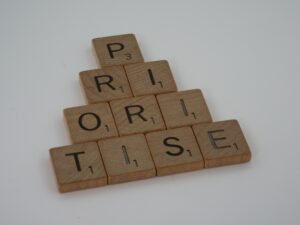 Priorities spelled in scrabble tiles