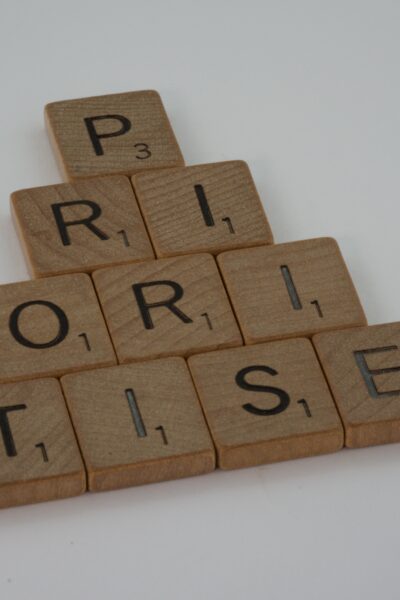 Priorities spelled in scrabble tiles