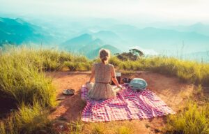 picnic overlooking mountains