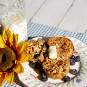plate with Single Serving Baked Oatmeal on table