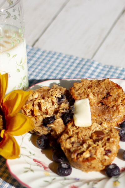 plate with Single Serving Baked Oatmeal on table