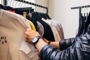 Shopping through clothing on a rack