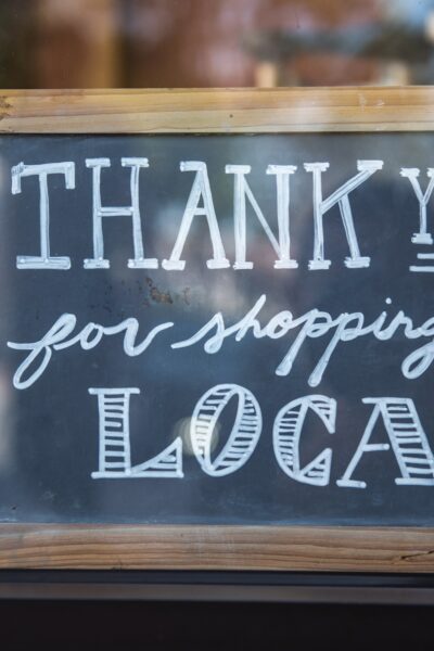 Sign saying Thank you for shopping local