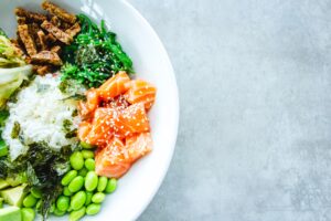 fish and bowl ingredients in a bowl.