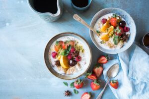 bowl of healthy fruit and porrage