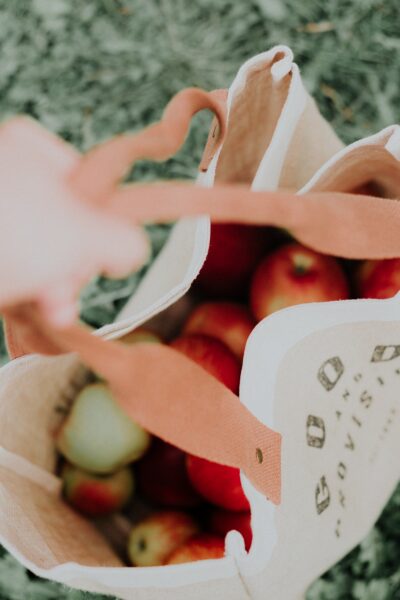 grocery items in reusable bag