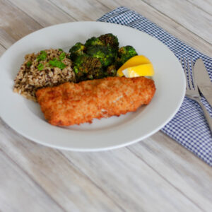 Plate with Air Fryer Frozen Fish filet dinner